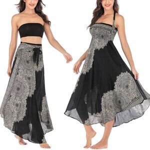 Women Bohemian Mandala Floral Print Rayon Hippie Maxi Skirt/Drfess Boho One Size